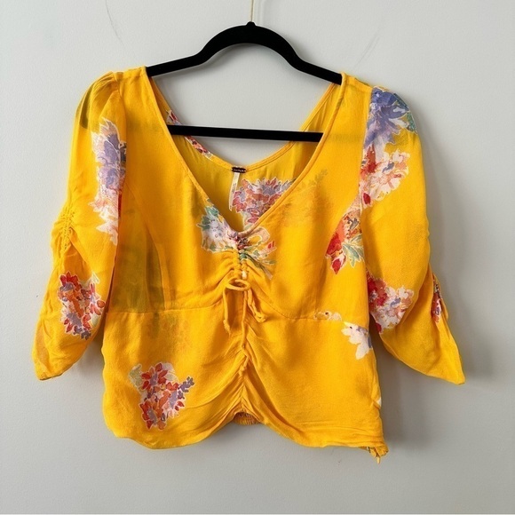 FREE People-Love To Love Blouse Golden Yellow & Florals (Size:Medium) - Picture 2 of 12